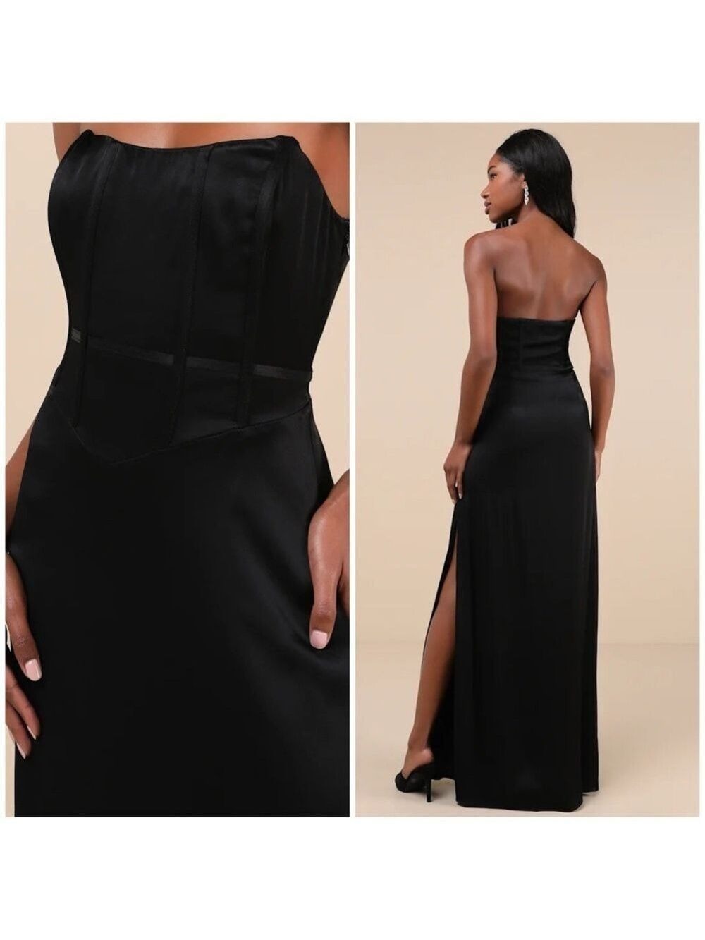 Lulu's Extraordinary Presence Black Satin Strapless Maxi Dress - Picture 2 of 14